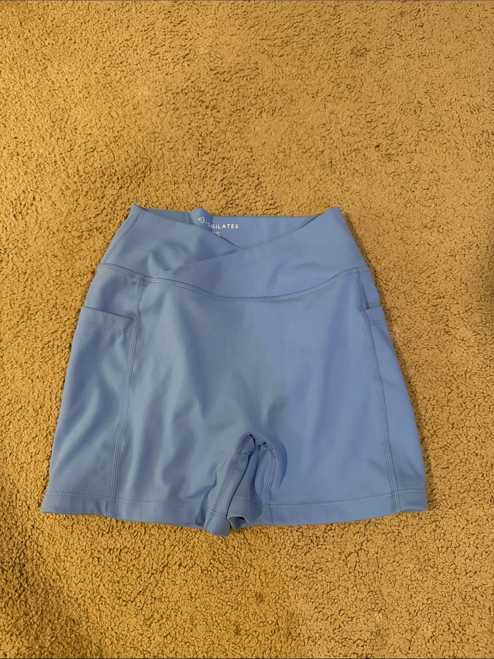 Blogilates High-Waist Light Blue Bike Shorts with Side Pockets